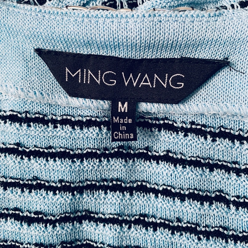 Ming Wang Women’s Light Blue Textured Knit Crotchet Chain Trim Blazer Medium - Picture 7 of 11